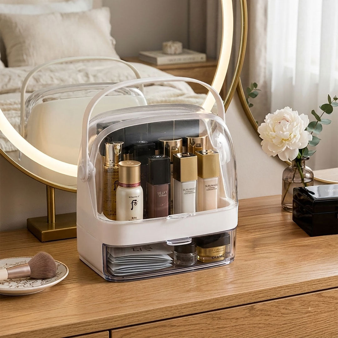 SOGA 2X 2 Tier White Countertop Makeup Cosmetic Storage Organiser Skincare Holder Jewelry Storage Box with Handle