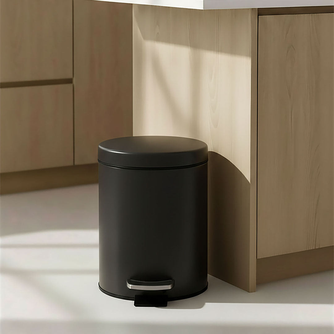 SOGA 2X Foot Pedal Stainless Steel Rubbish Recycling Garbage Waste Trash Bin Round 12L Black