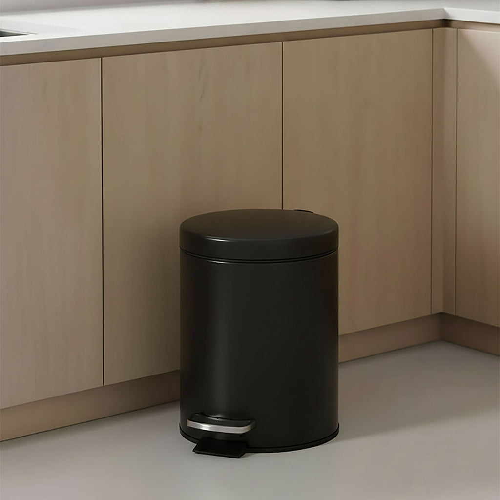 SOGA 2X Foot Pedal Stainless Steel Rubbish Recycling Garbage Waste Trash Bin Round 12L Black