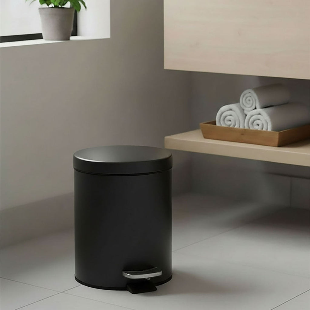 SOGA 2X Foot Pedal Stainless Steel Rubbish Recycling Garbage Waste Trash Bin Round 12L Black
