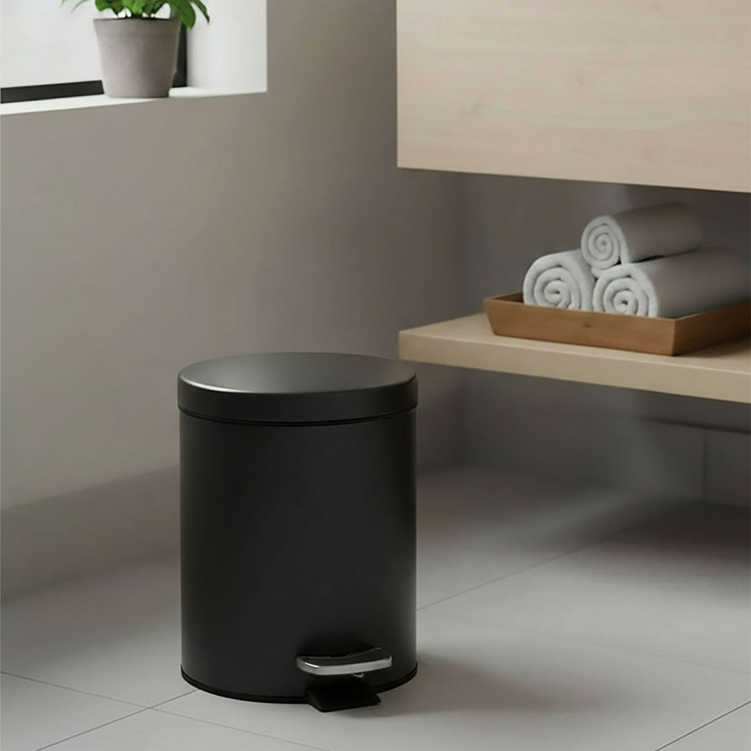 SOGA 2X Foot Pedal Stainless Steel Rubbish Recycling Garbage Waste Trash Bin Round 12L Black