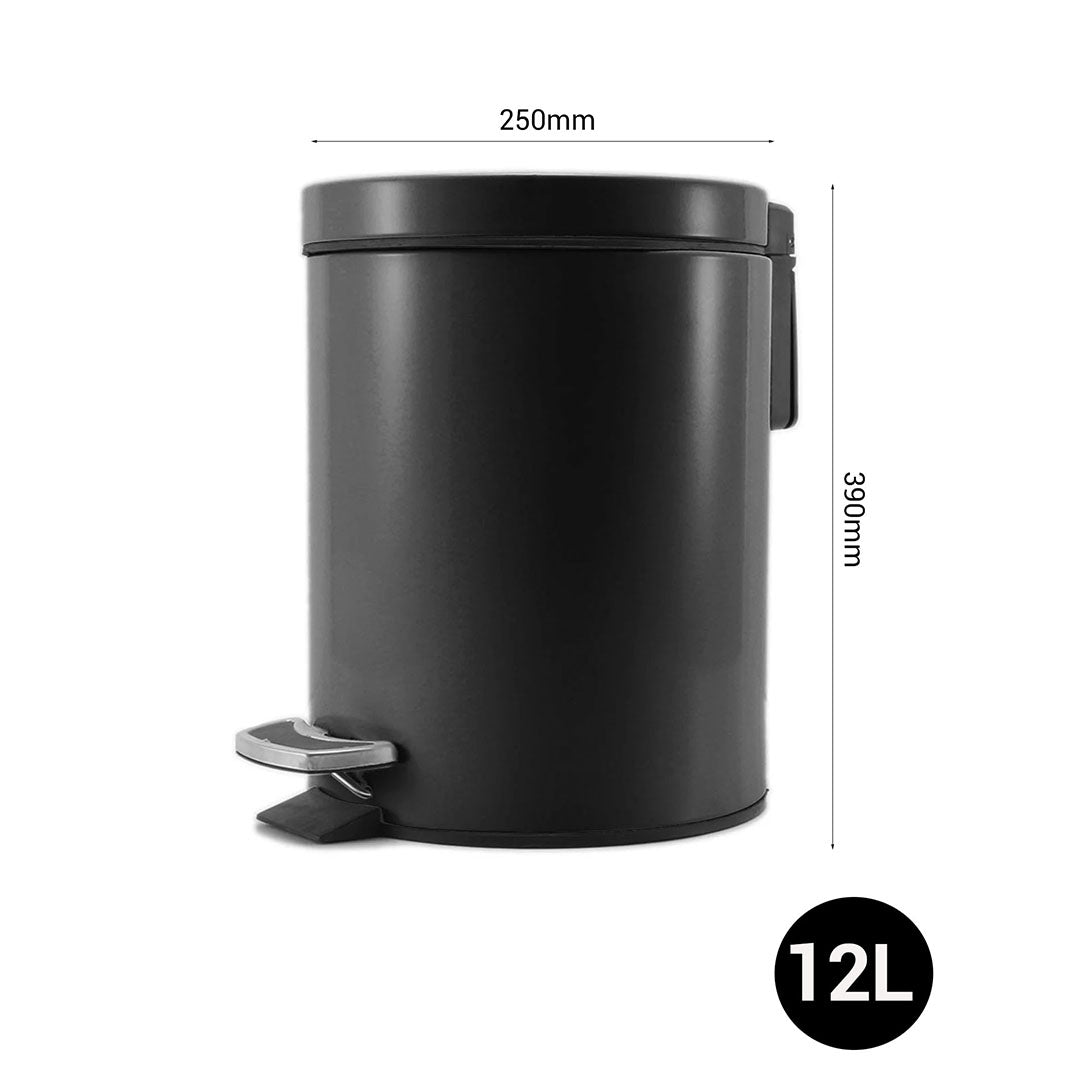 SOGA 2X Foot Pedal Stainless Steel Rubbish Recycling Garbage Waste Trash Bin Round 12L Black