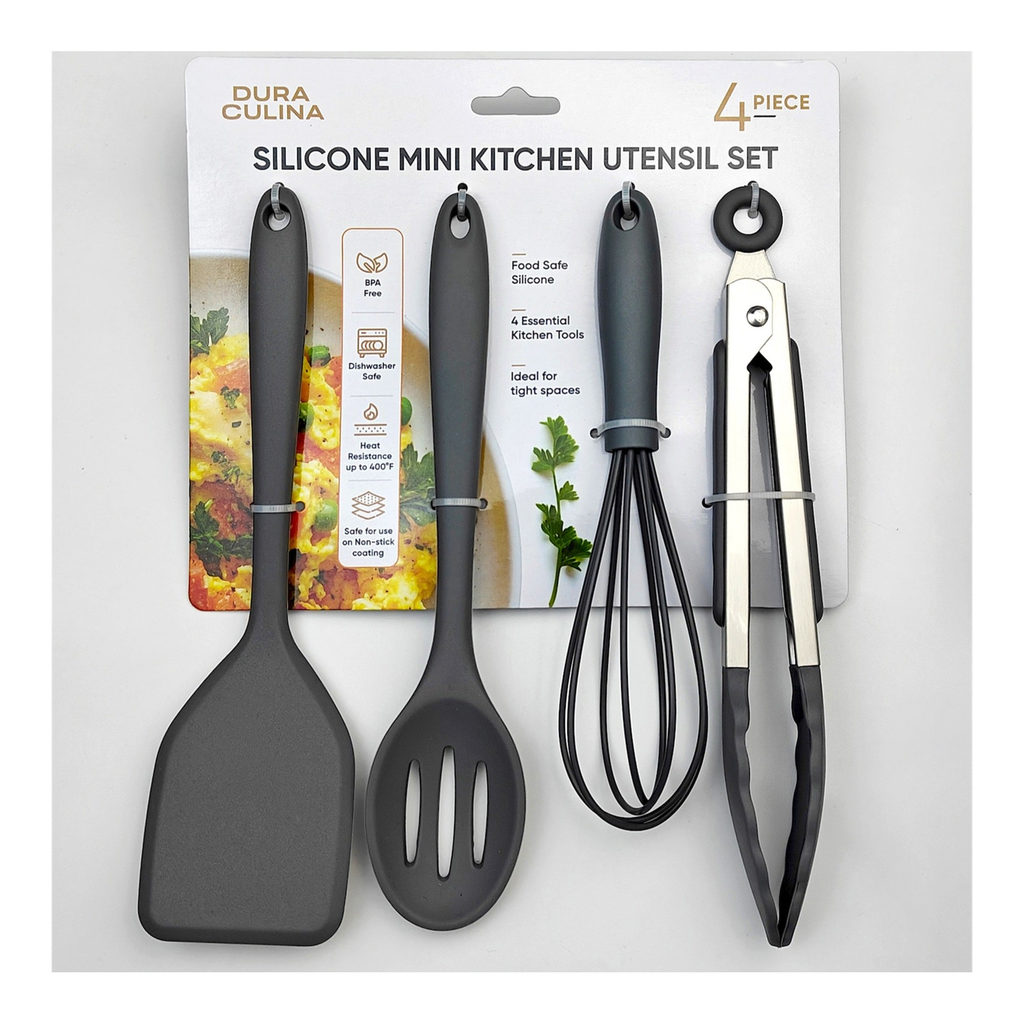 4-Piece Grey Mini Silicone Tool Set – Versatile, Non-Stick, and Stylish