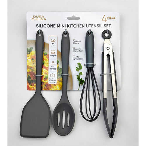 4-Piece Grey Mini Silicone Tool Set – Versatile, Non-Stick, and Stylish