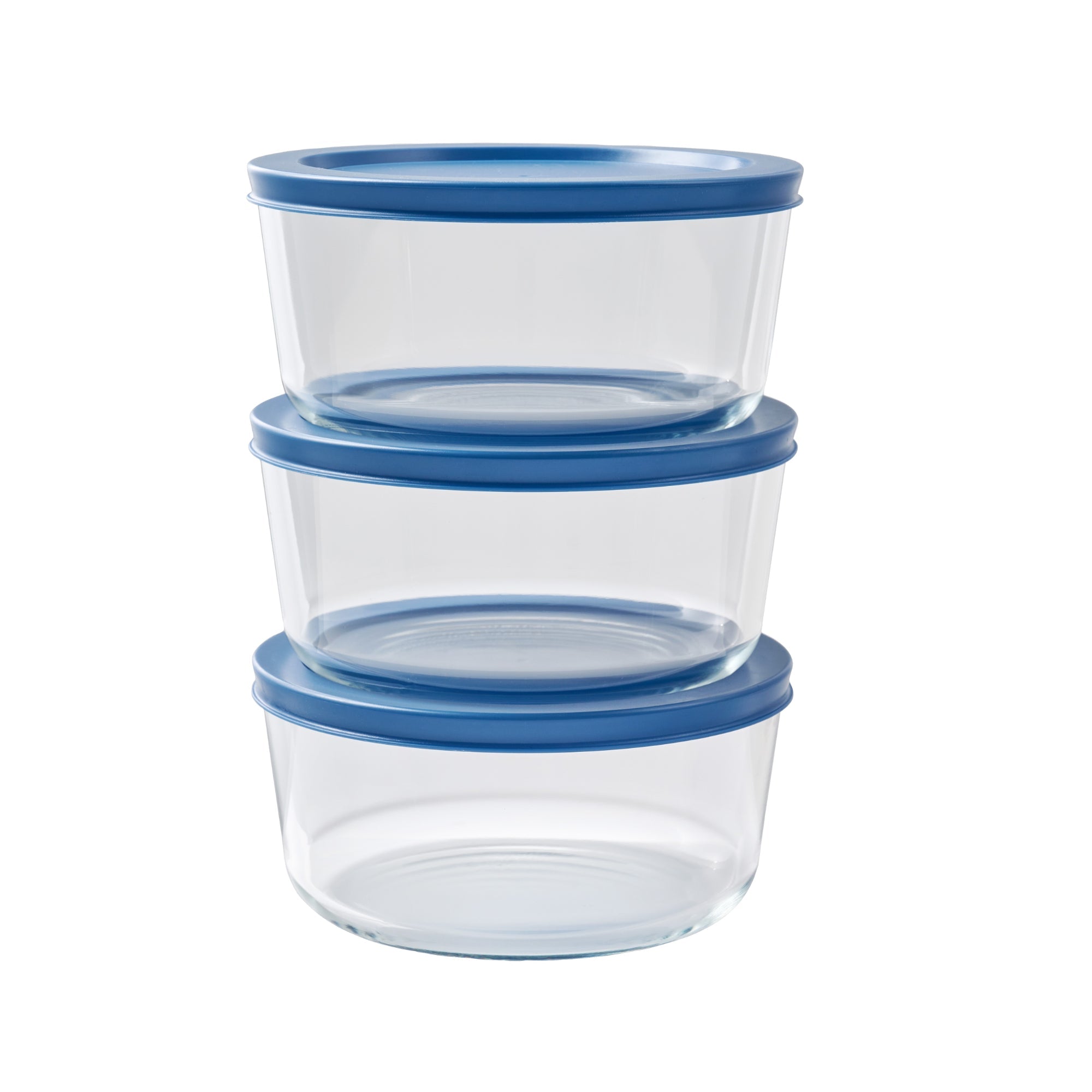 6 Piece Set (4 Cup / 32Oz) Round Glass Storage Containers With Lids, Deep Navy