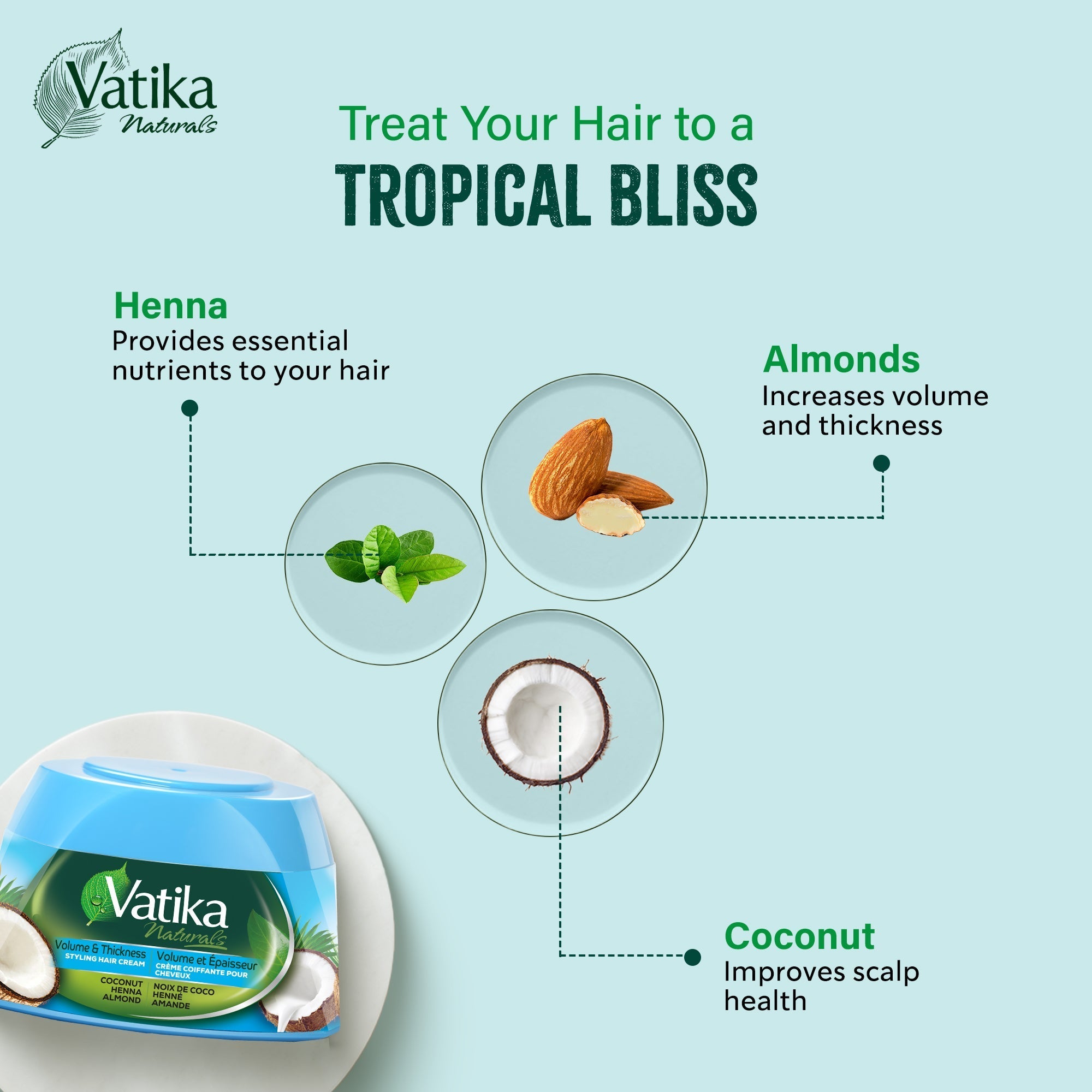 Dabur Vatika Naturals Coconut Henna And Almond Styling Hair Cream 210ml