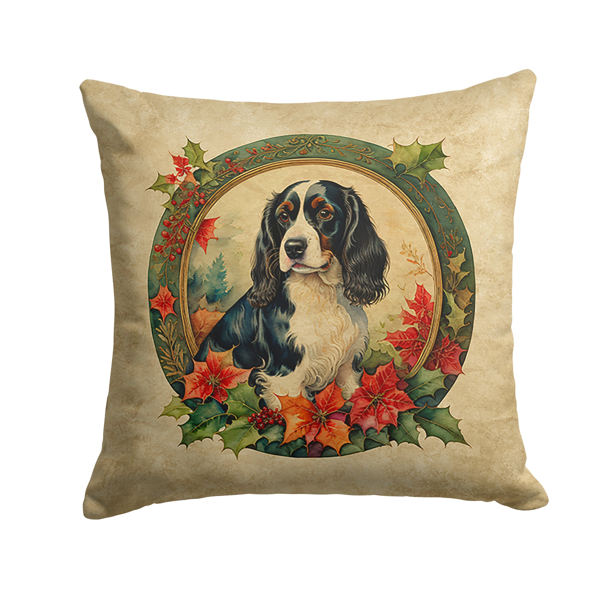 Christmas Flowers Throw Pillow.. English Springer Spaniel