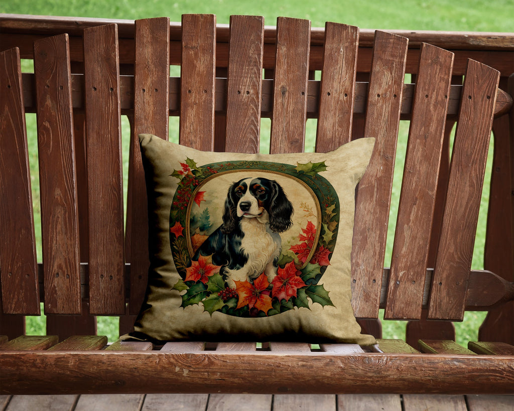 Christmas Flowers Throw Pillow.. English Springer Spaniel