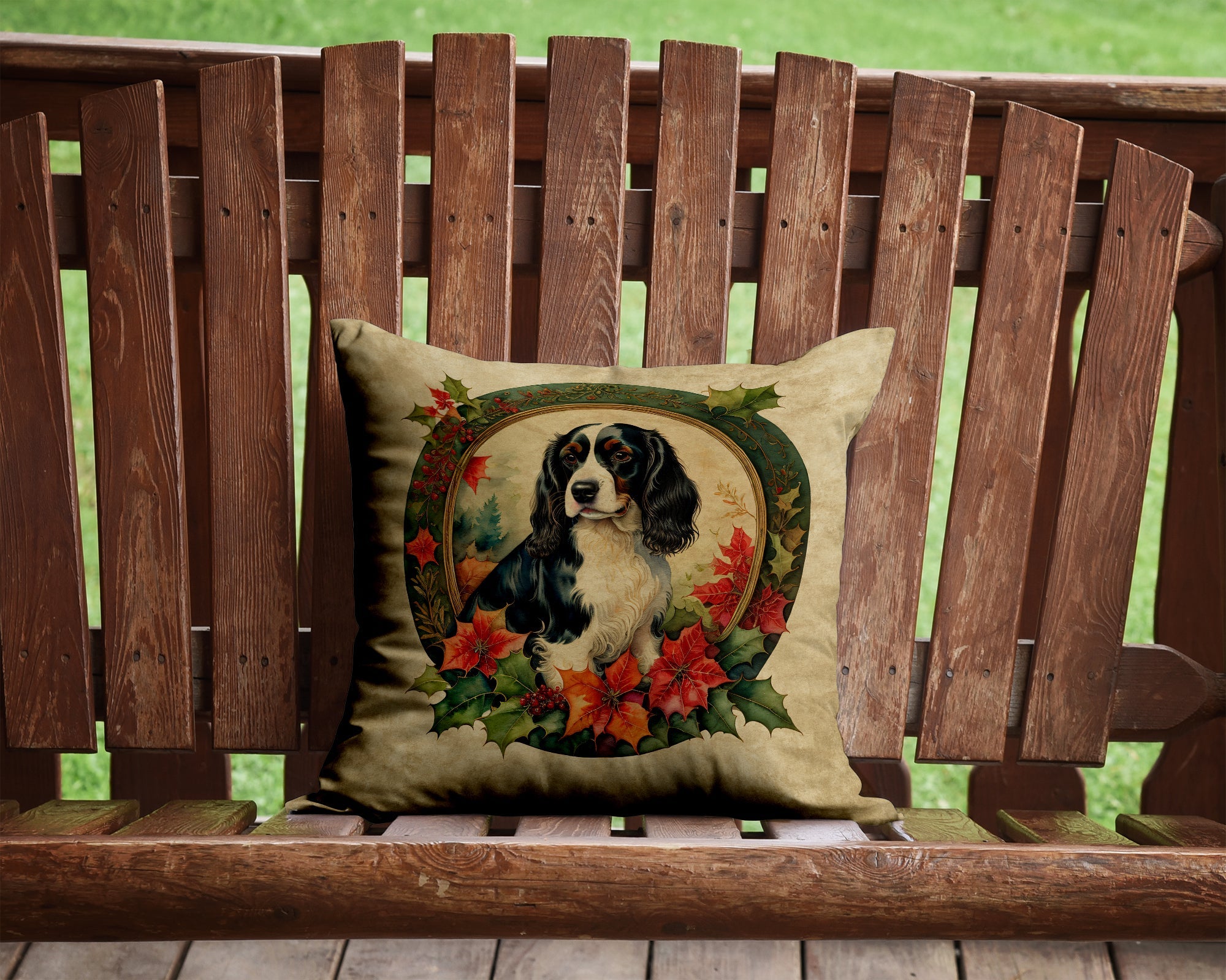 Christmas Flowers Throw Pillow.. English Springer Spaniel