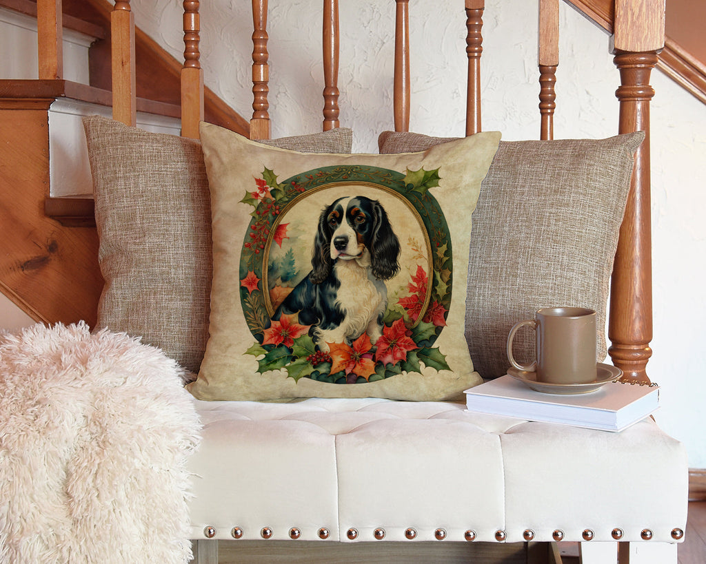 Christmas Flowers Throw Pillow.. English Springer Spaniel