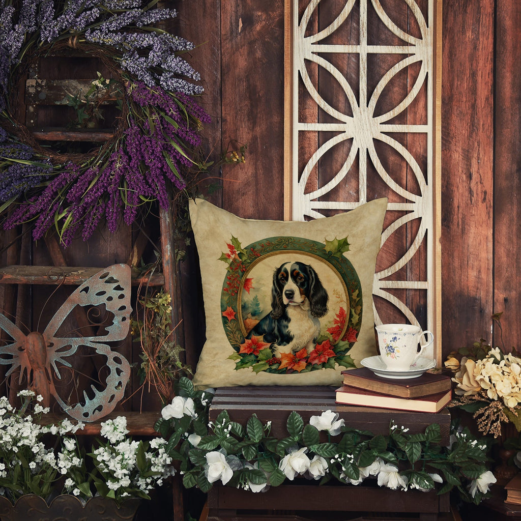 Christmas Flowers Throw Pillow.. English Springer Spaniel