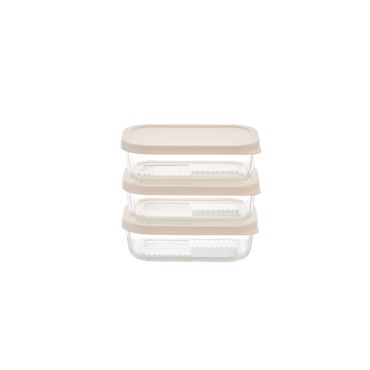 Container Culture 6-Piece Airtight Glass Food Storage Containers with Lids, 3 x 17.6oz - Vanilla Mist