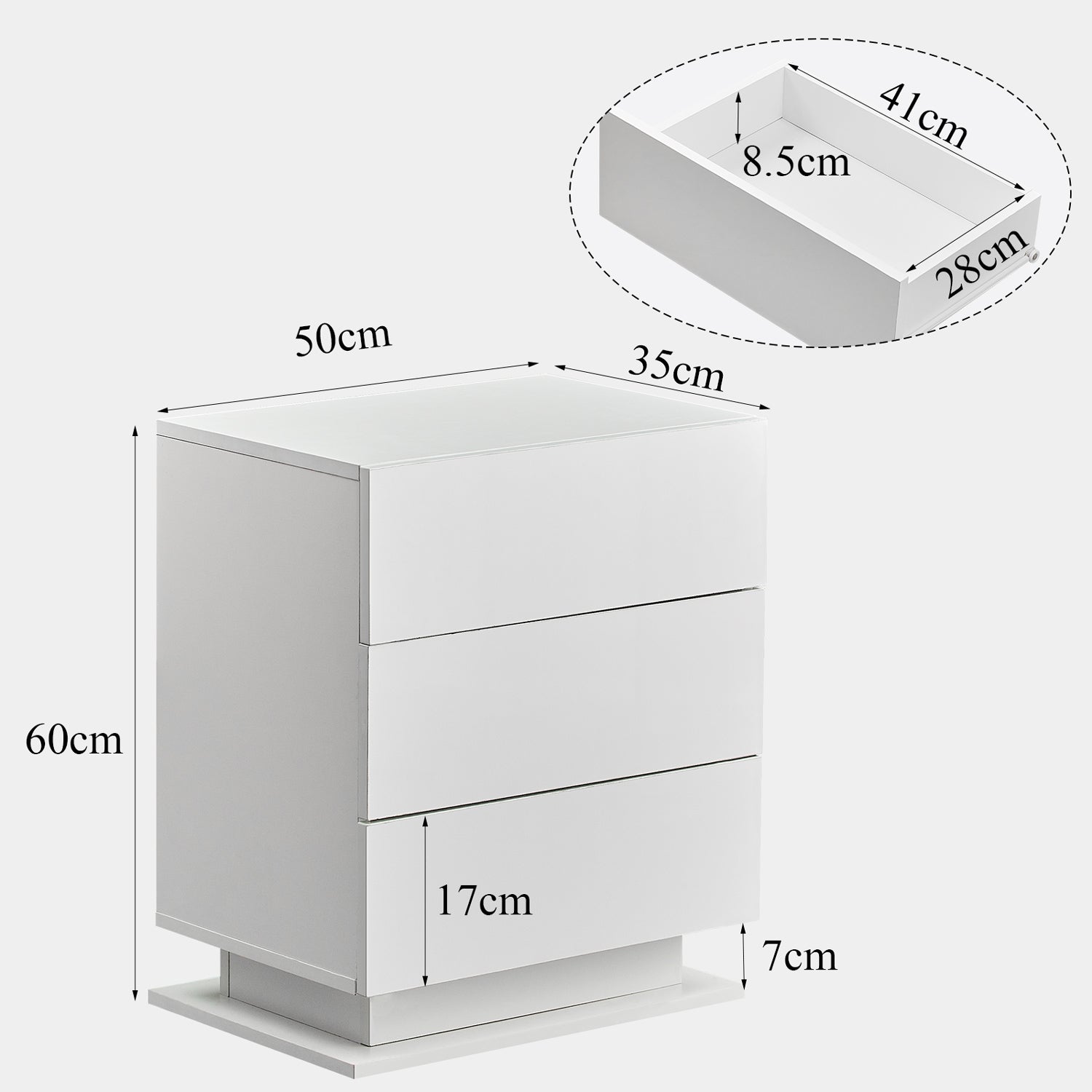 Mario LED Light Bedside Table [3 Drawers]
