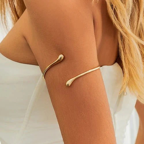 Simple Vintage Water Drop Open Cuff Arm Bangle - Silver or Gold