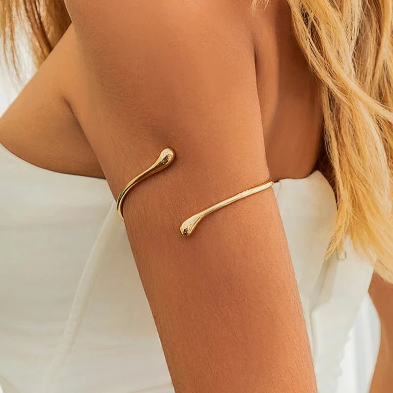 Simple Vintage Water Drop Open Cuff Arm Bangle - Silver or Gold