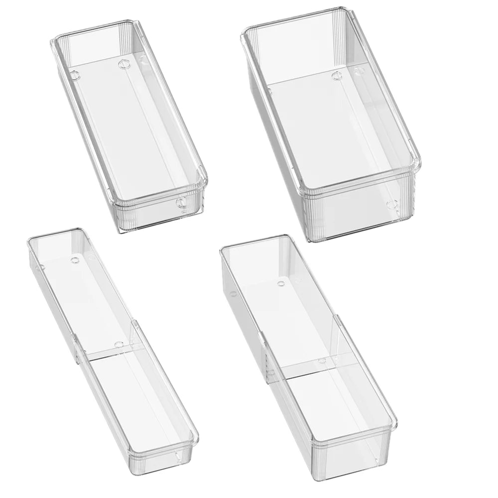 Transparent Drawer Organizer Boxes | Retractable Kitchen & Desk Storage Set