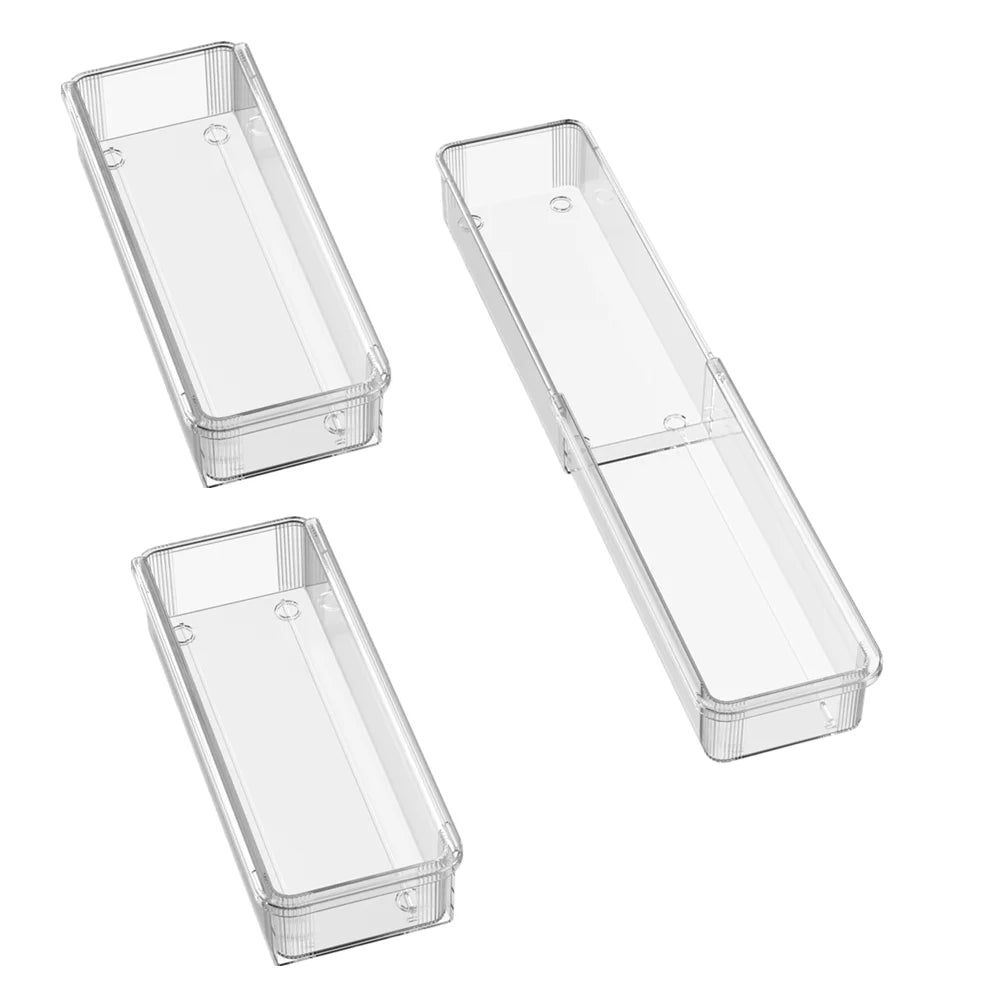 Transparent Drawer Organizer Boxes | Retractable Kitchen & Desk Storage Set