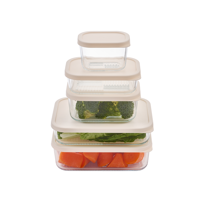 Container Culture 6-Piece Airtight Glass Food Storage Containers with Lids, 3 x 17.6oz - Vanilla Mist