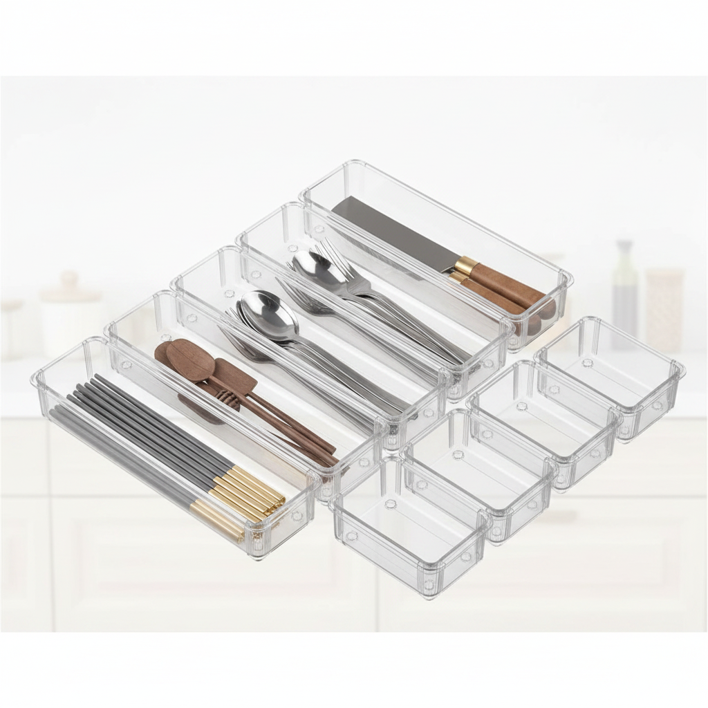 Transparent Drawer Organizer Boxes | Retractable Kitchen & Desk Storage Set