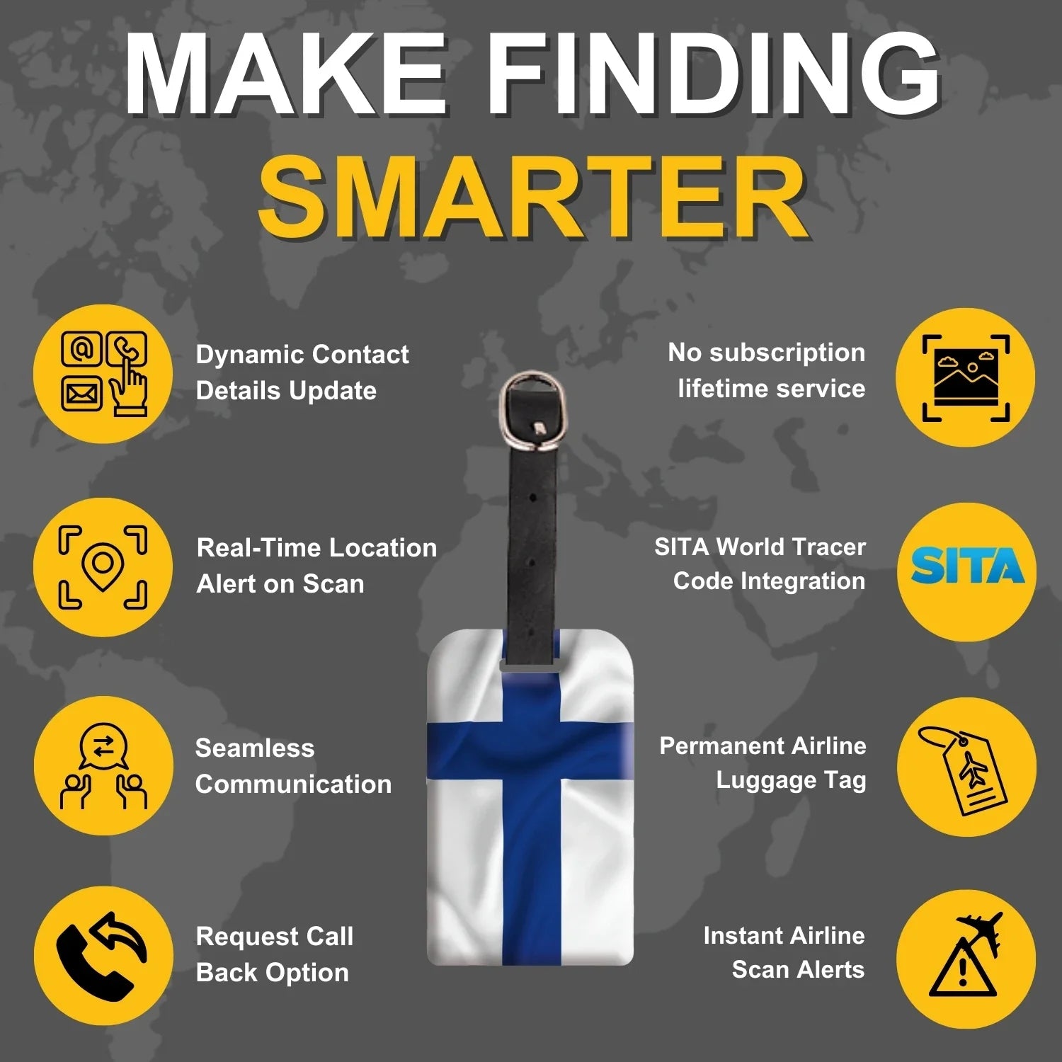Smart Bag Luggage Security Tag -  Finland  Flag [Pack 2]