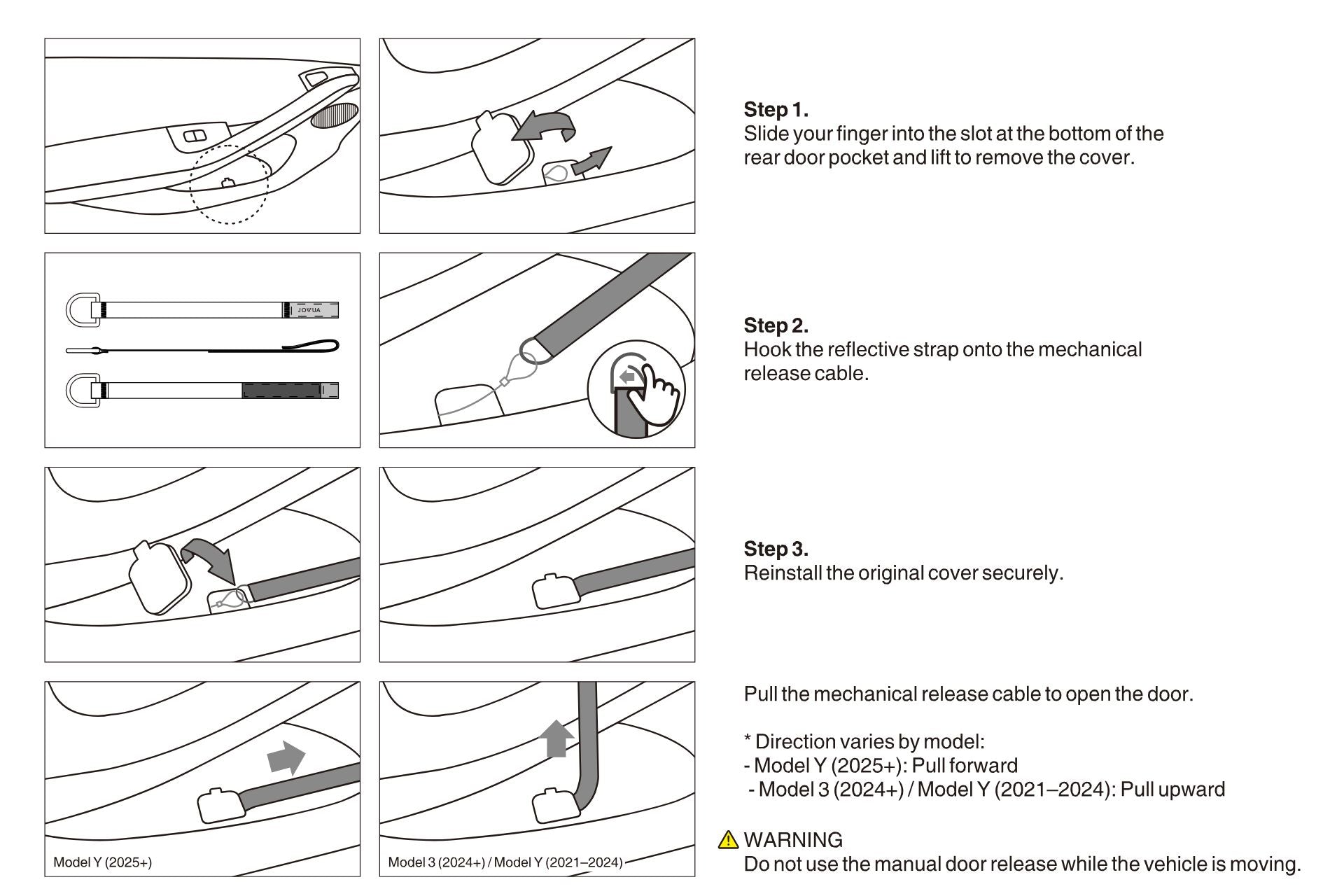 Reflective Rear Door Emergency Release Strap (Model 3 Highland, 2024+ / All Model Y)