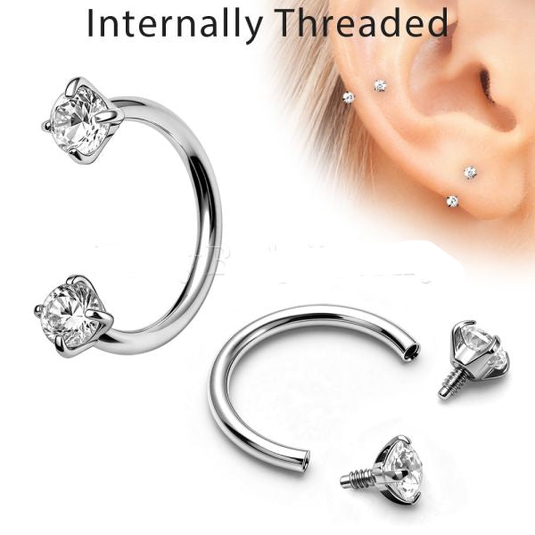 316L Stainless Steel Internally Threaded Double CZ Cartilage Earring