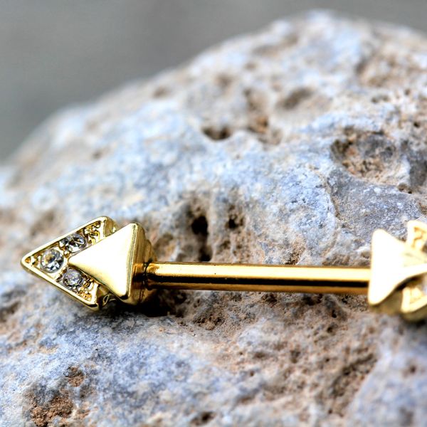 Gold Jeweled Double Triangle Nipple Bar