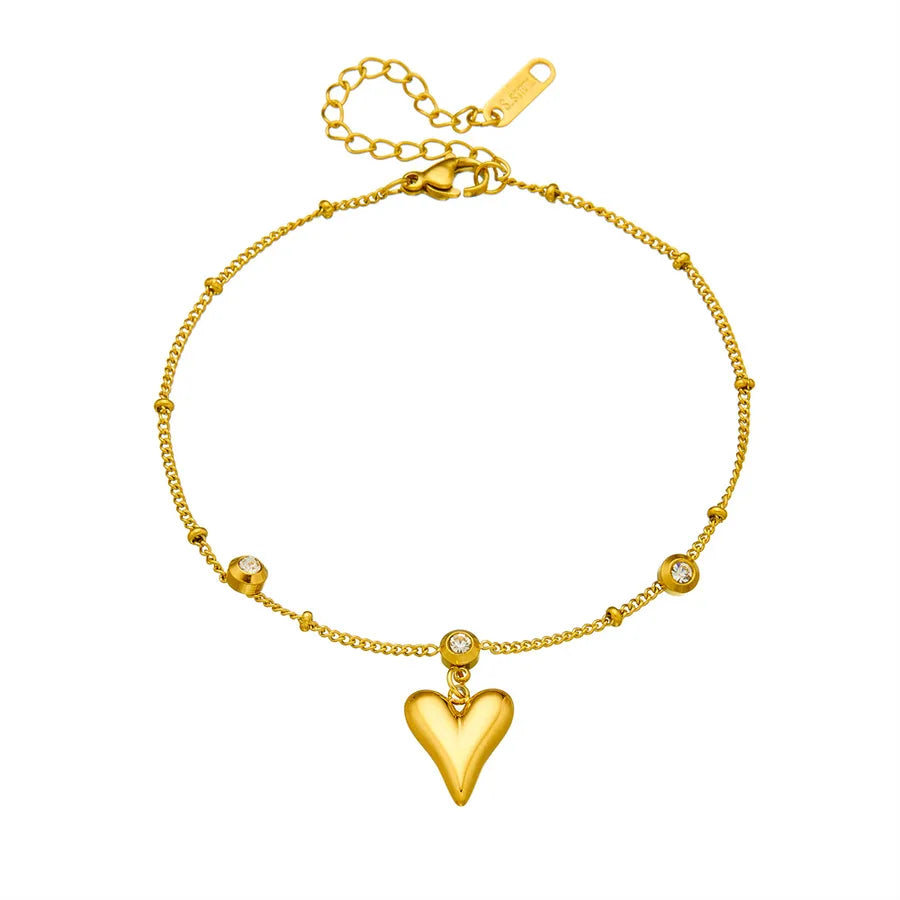 Waterproof Heart Pendant Titanium Steel Anklet for Women