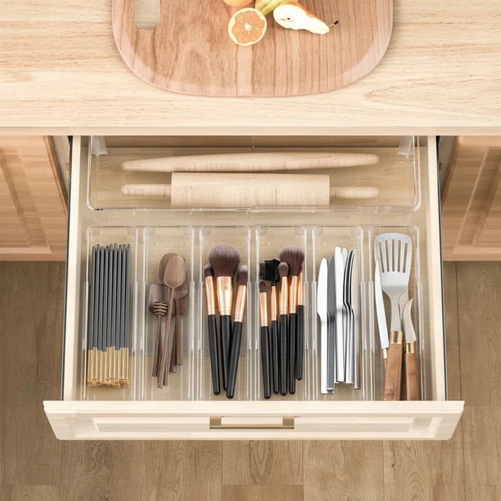 Transparent Drawer Organizer Boxes | Retractable Kitchen & Desk Storage Set