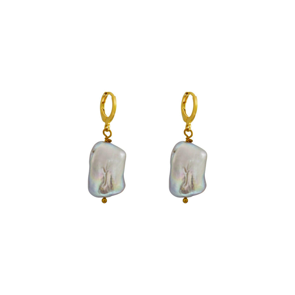 Silver freshwater pearl huggie hoop earrings | by Ifemi Jewels